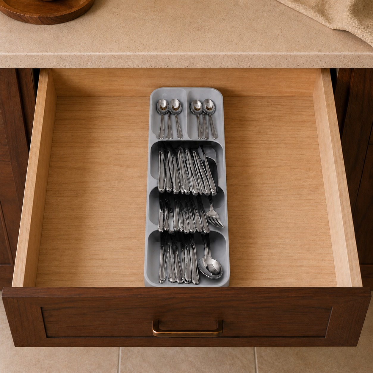 Organizator din Plastic pentru Tacâmuri, 40 x 11 x 5,4 cm, Gri