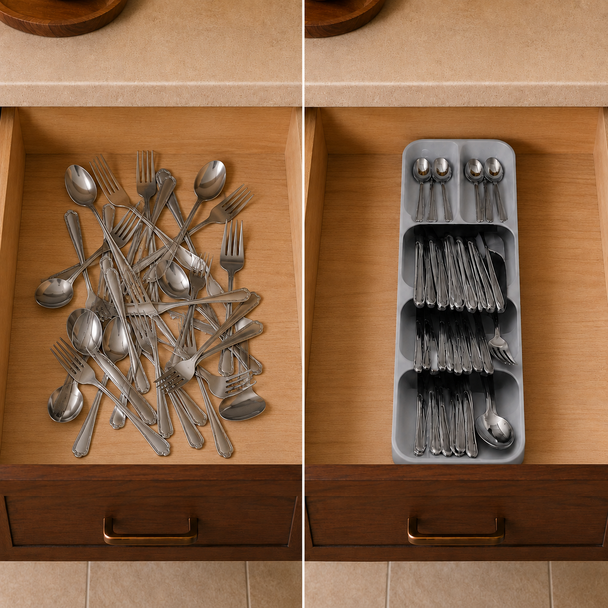 Organizator din Plastic pentru Tacâmuri, 40 x 11 x 5,4 cm, Gri