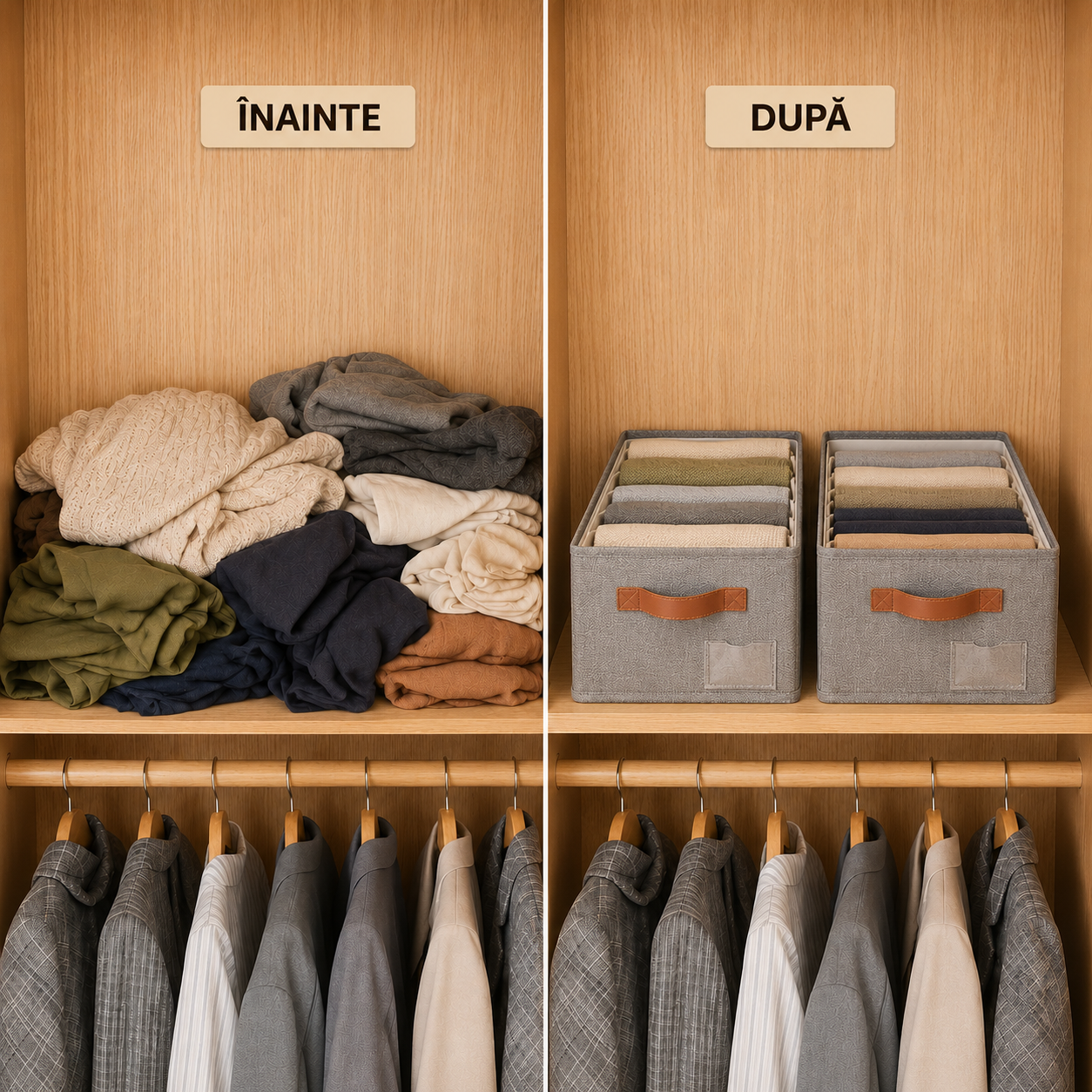 Organizator Pliabil Multifuncțional, cu Mâner, pentru Depozitare Compactă, Gri, 45 × 28 × 18 cm