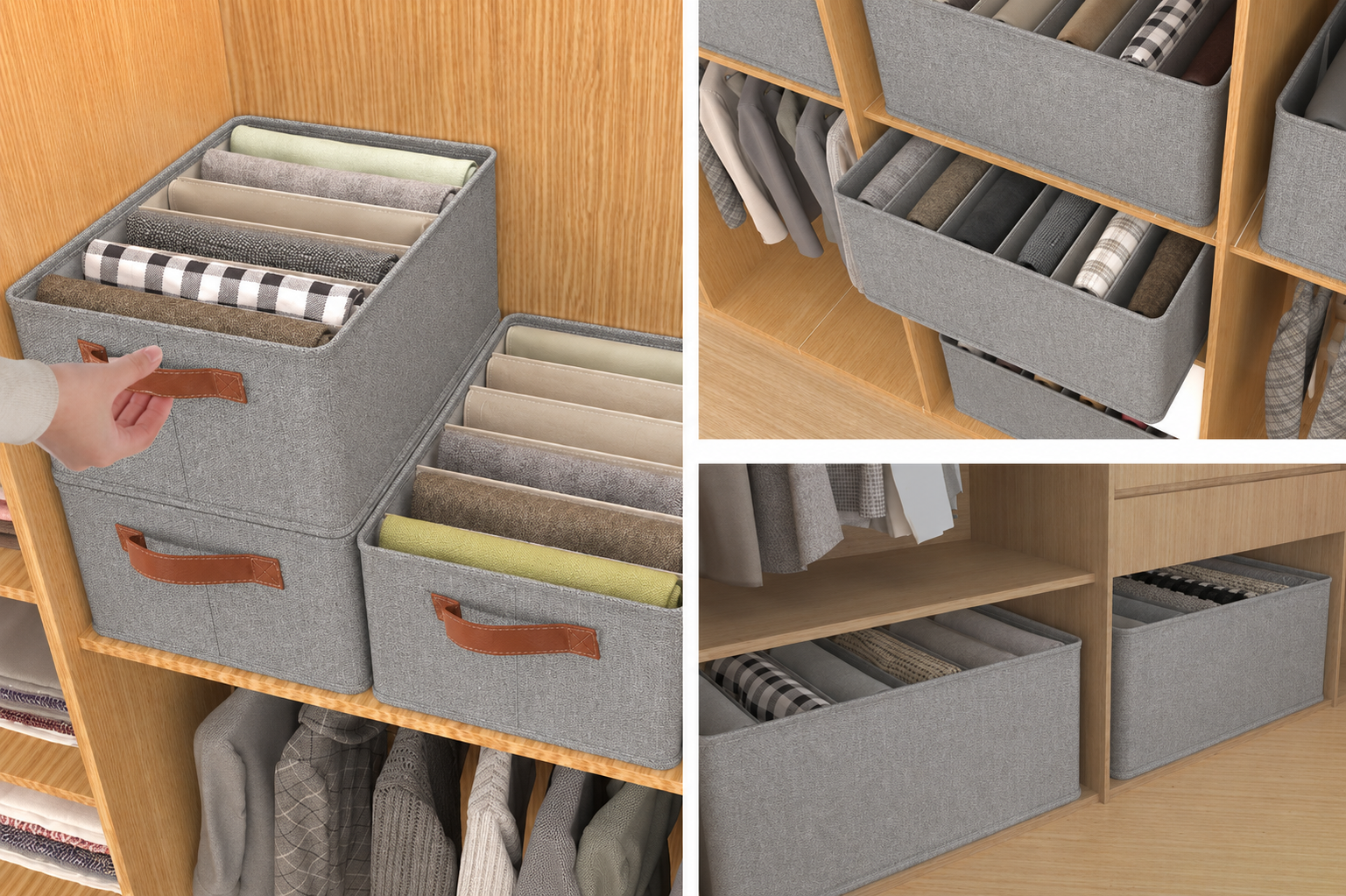 Organizator Pliabil Multifuncțional, cu Mâner, pentru Depozitare Compactă, Gri, 45 × 28 × 18 cm
