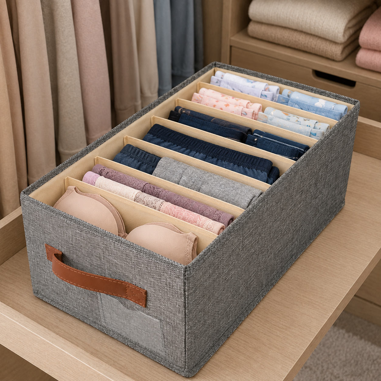 Organizator Pliabil Multifuncțional, cu Mâner, pentru Depozitare Compactă, Gri, 45 × 28 × 18 cm