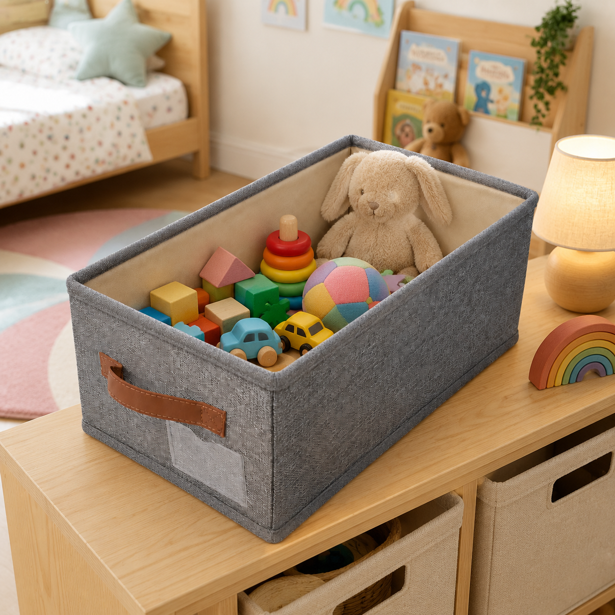 Organizator Pliabil Multifuncțional, cu Mâner, pentru Depozitare Compactă, Gri, 45 × 28 × 18 cm