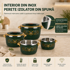 Set 4 Caserole Termice Premium, Interior din Inox și Izolație din Spumă, 1L + 2L + 4L + 6L, Cald până la 4 Ore / Rece până la 6 Ore
