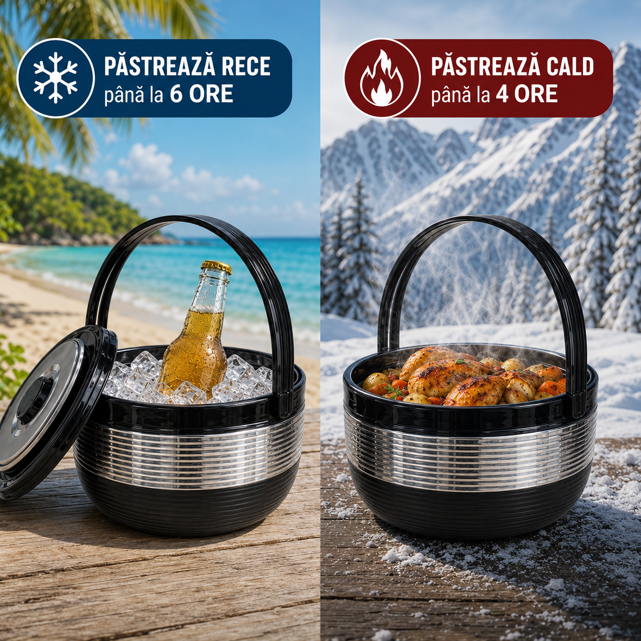 Set 3 Piese Caserole ThermoLux, Interior din Inox, Perete Dublu și Strat Termoizolant, 2L + 5L + 6L
