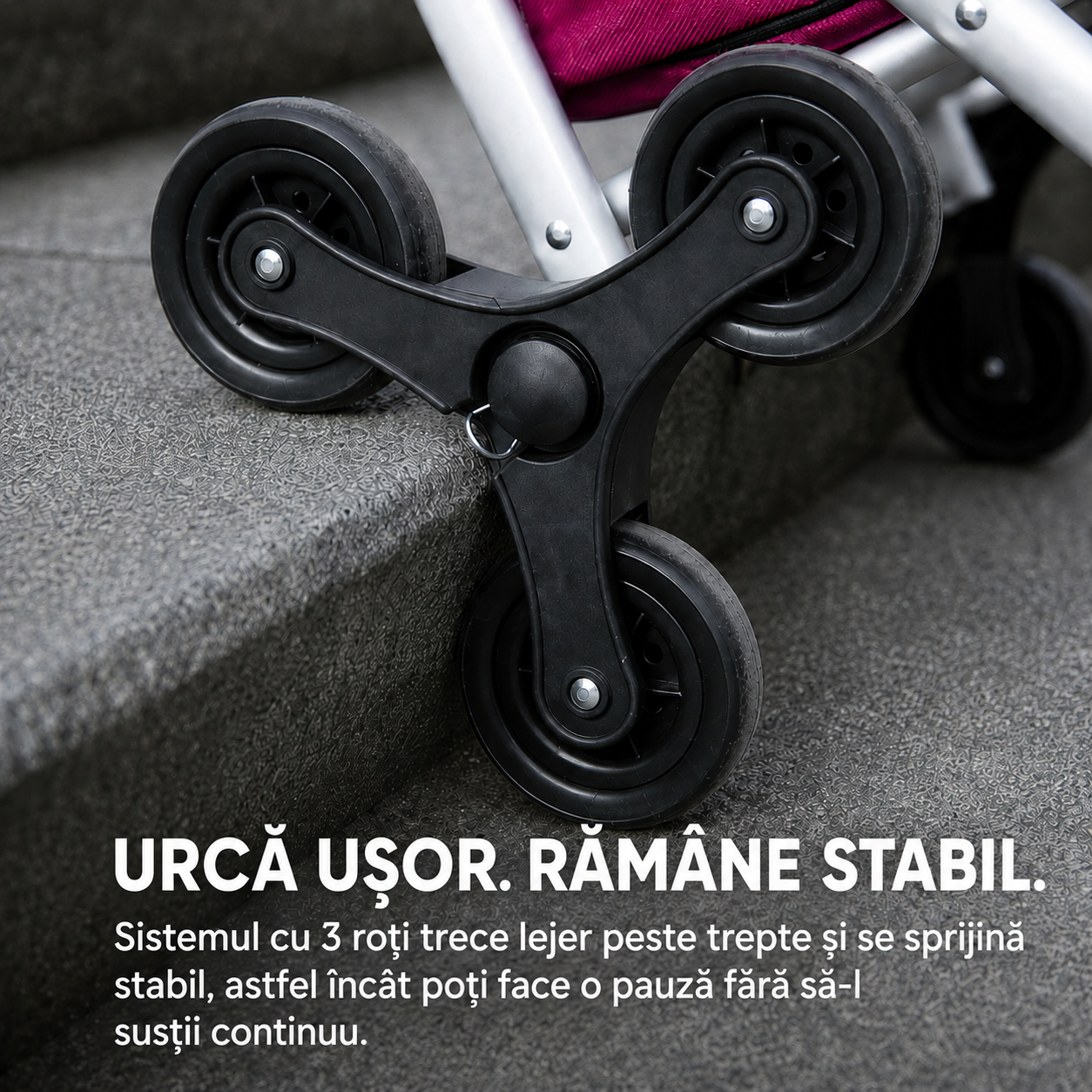 Cărucior de Cumpărături Pliabil, cu 6 Roți pentru Urcarea Scărilor, Sac Impermeabil Detașabil și Cadru Rezistent, 37 L