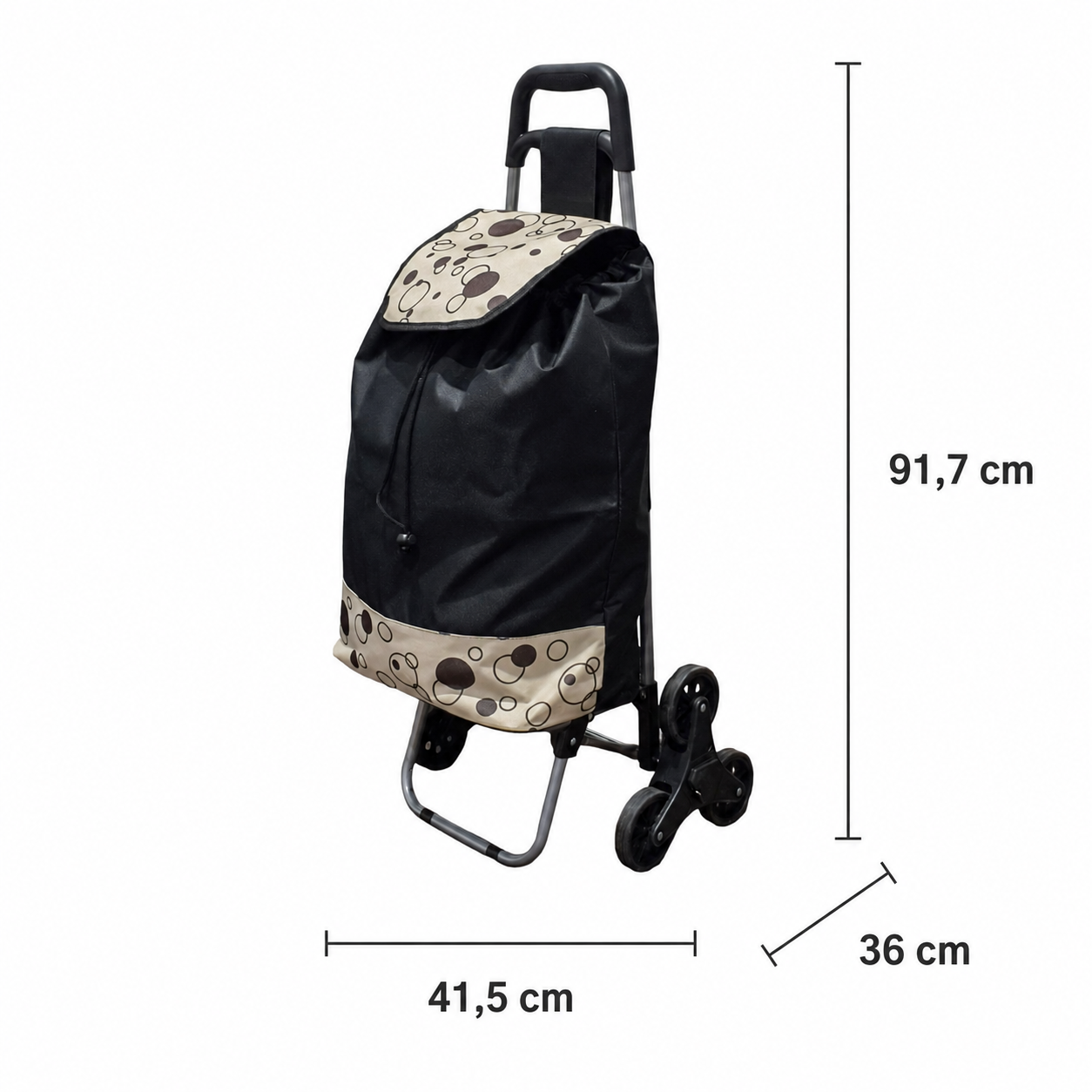 Cărucior de Cumpărături Pliabil, cu 6 Roți pentru Urcarea Scărilor, Sac Impermeabil Detașabil și Cadru Rezistent, 37 L