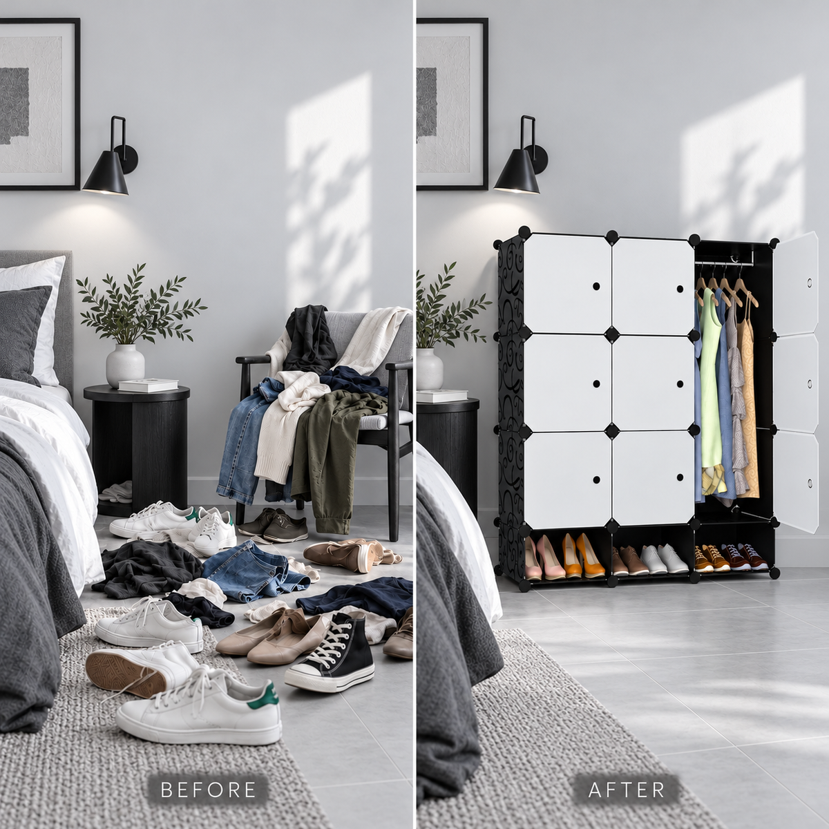 Dulap Modular Urban Loft, 9 Uși, cu Cadru din Oțel și Panouri din Polipropilenă, pentru Haine, Încălțăminte și Accesorii – 127 × 110 × 37 cm