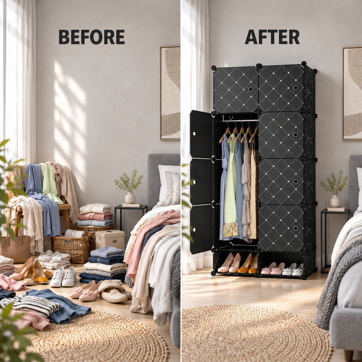 Dulap Modular CasaFlex, cu 8 Uși, Bară pentru Umerașe și Compartimente pentru Încălțăminte, 162 × 75 × 37 cm – 4 Variante