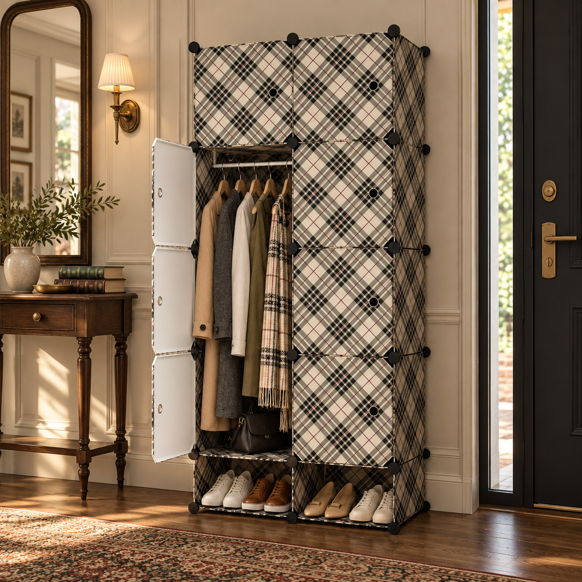 Dulap Modular CasaFlex, cu 8 Uși, Bară pentru Umerașe și Compartimente pentru Încălțăminte, 162 × 75 × 37 cm – 4 Variante