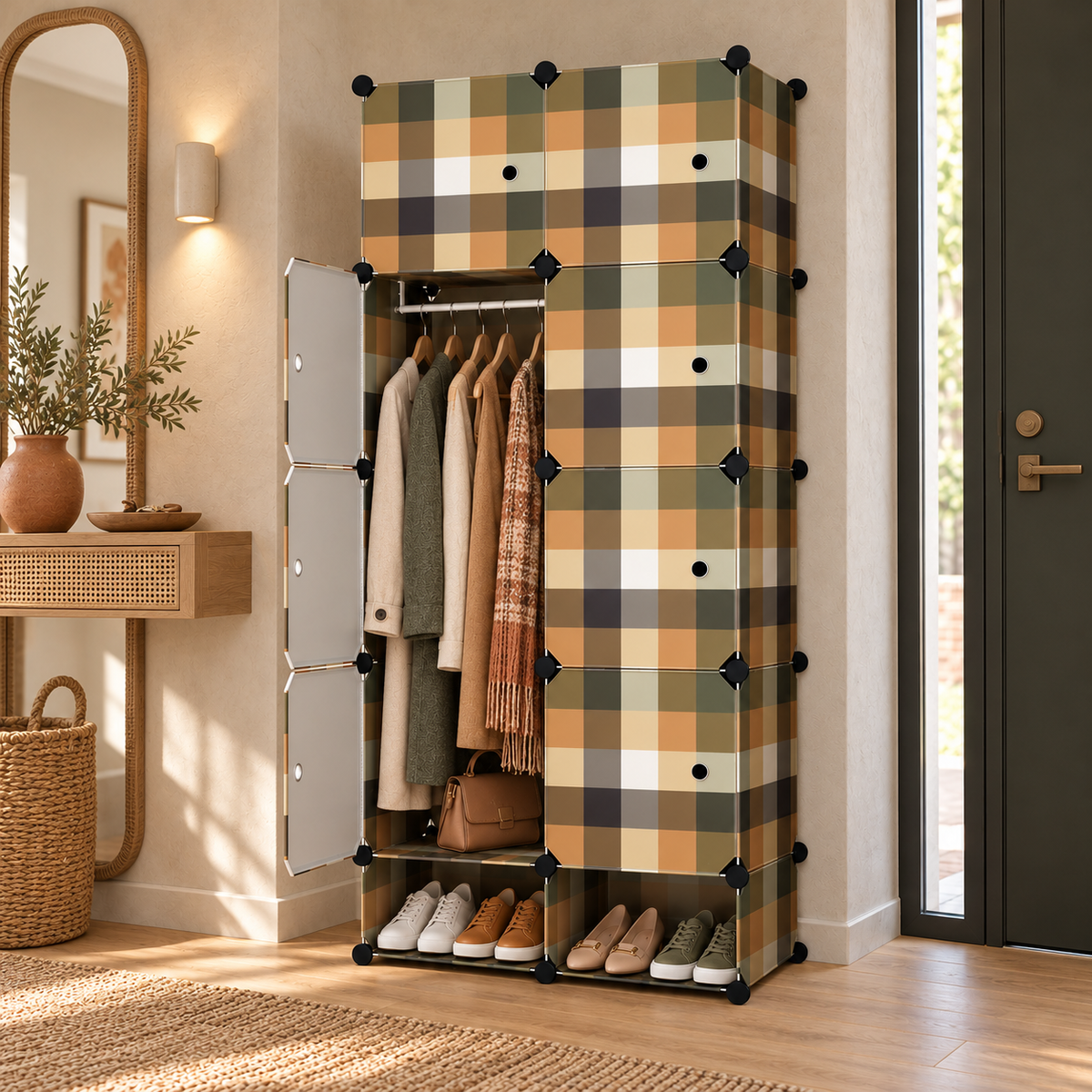 Dulap Modular CasaFlex, cu 8 Uși, Bară pentru Umerașe și Compartimente pentru Încălțăminte, 162 × 75 × 37 cm – 4 Variante