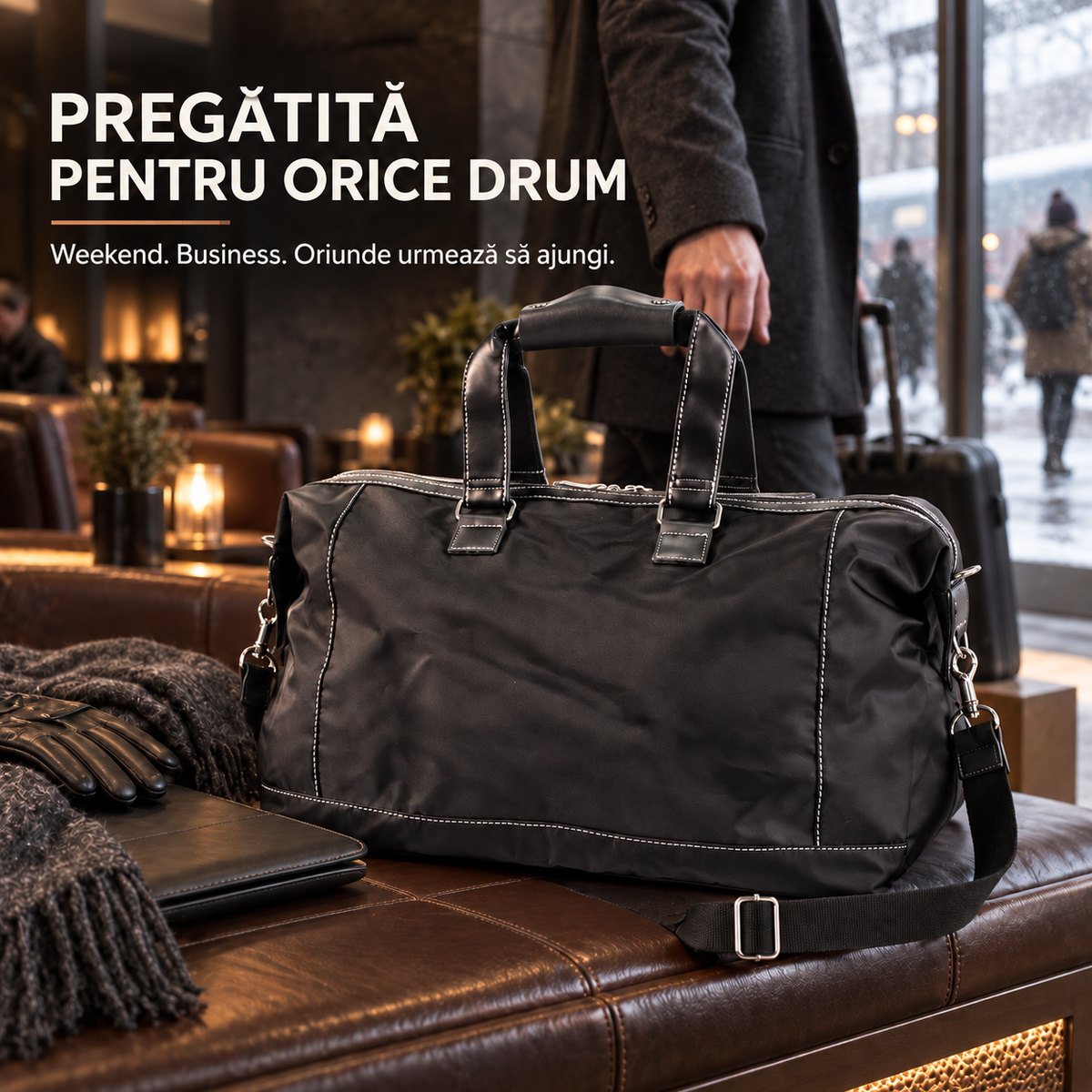 Geantă de voiaj neagră din pânză Oxford – organizare practică și purtare versatilă