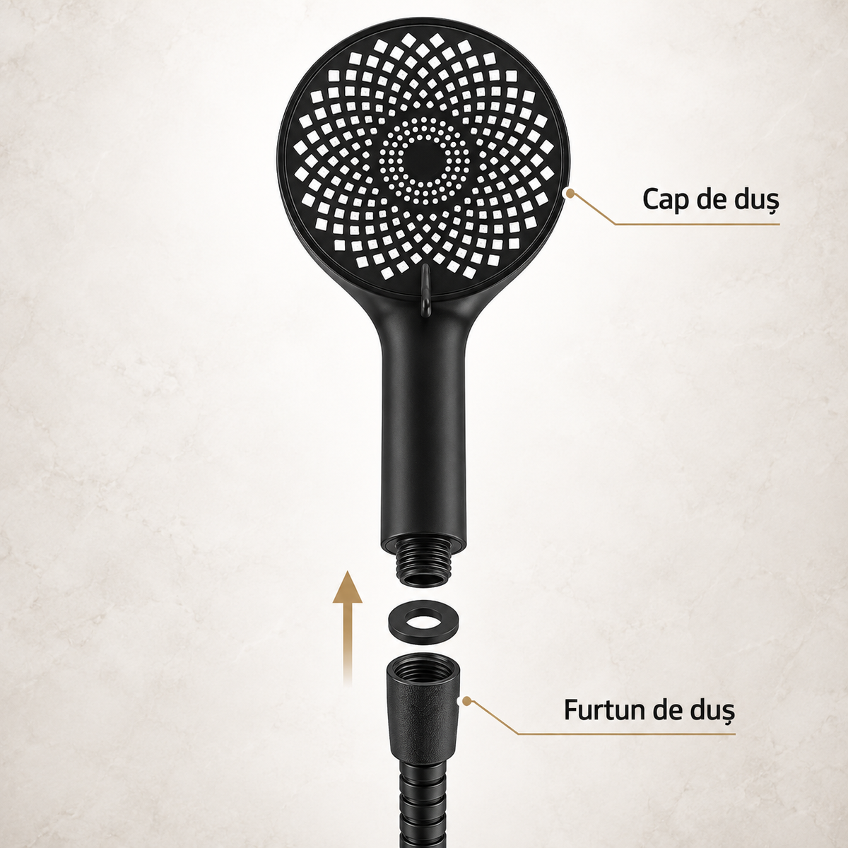Pară de duș universală cu 3 moduri de jet, microduze și duze anti-calcar, 25,5 × 12,5 cm, 2 culori disponibile