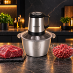 Tocător electric multifuncțional, 800 W, bol din inox 4,5 L, 4 lame și 3 viteze, negru/inox