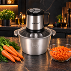 Tocător electric multifuncțional, 800 W, bol din inox 4,5 L, 4 lame și 3 viteze, negru/inox