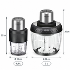 Tocător electric 2 în 1, 800 W, două boluri din sticlă de 3 L și 0.5 L, 4 lame din inox, 2 viteze, Negru/Inox