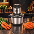 Tocător electric multifuncțional pentru carne, legume și nuci, motor puternic de 800 W, bol din inox de 3 L, 4 lame și 2 viteze