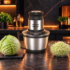 Tocător electric multifuncțional pentru carne, legume și nuci, motor puternic de 800 W, bol din inox de 3 L, 4 lame și 2 viteze
