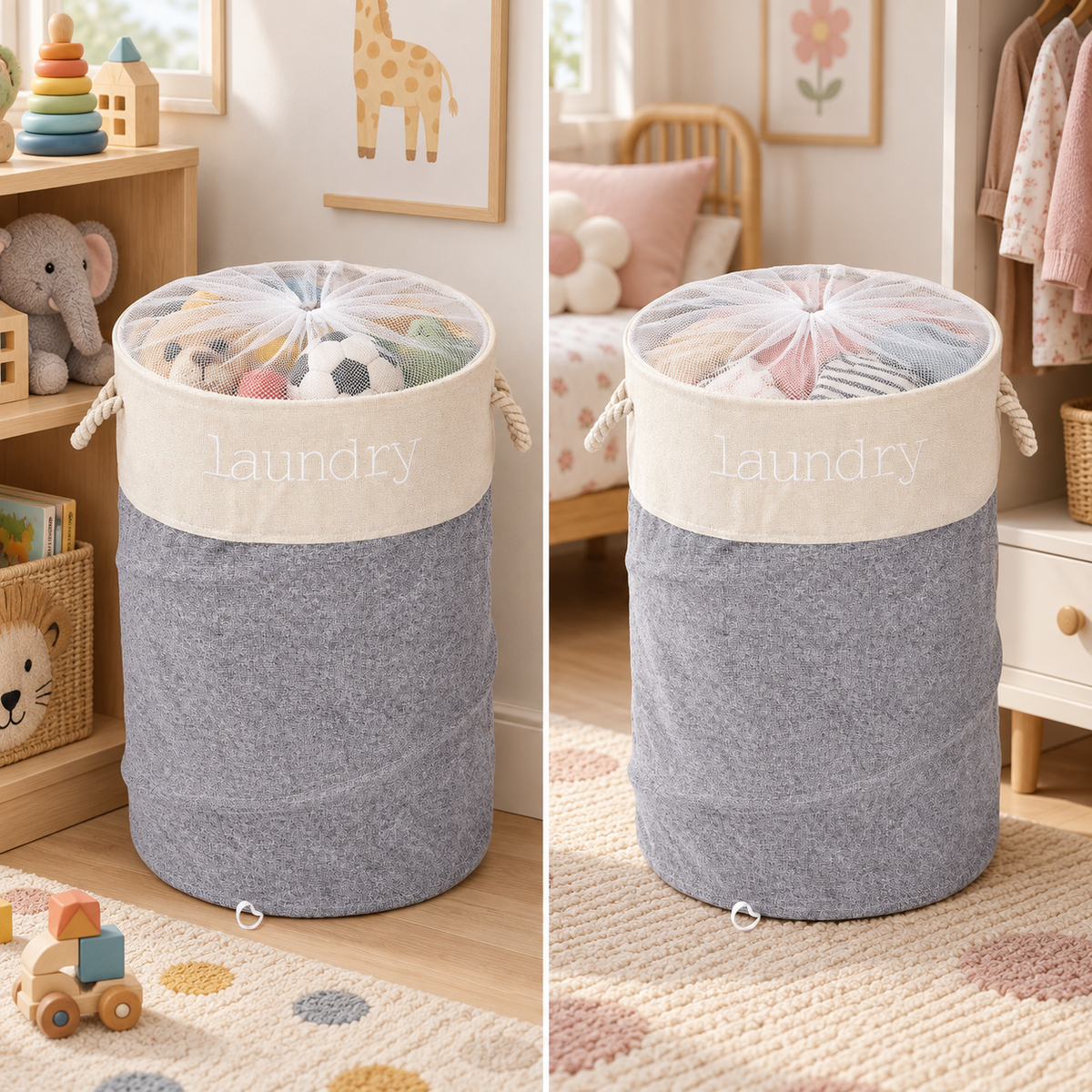 Sac de rufe Naimeed cu plasă de închidere – ordine și transport ușor, 40 × 60 cm, gri sau roz