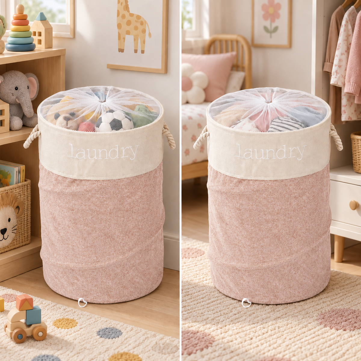 Sac de rufe Naimeed cu plasă de închidere – ordine și transport ușor, 40 × 60 cm, gri sau roz