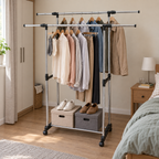 Stativ Vestimentar Urban Loft SpaceSaver, Metalic, cu Roți si Suport