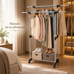 Stativ Vestimentar Urban Loft SpaceSaver, Metalic, cu Roți si Suport