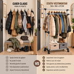 Stativ Vestimentar Urban Loft SpaceSaver, Metalic, cu Roți si Suport