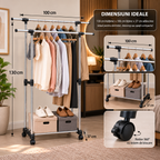 Stativ Vestimentar Urban Loft SpaceSaver, Metalic, cu Roți si Suport
