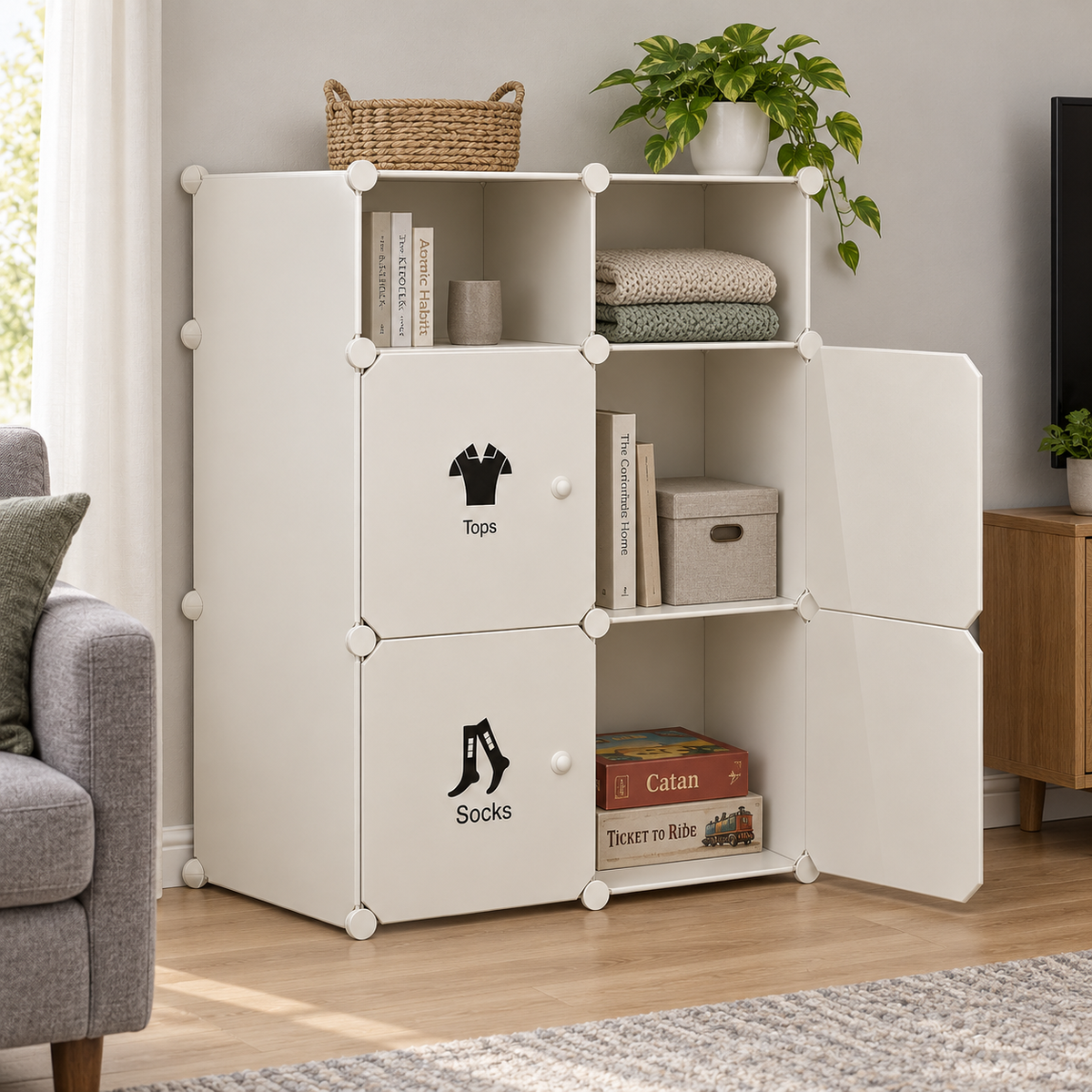Dulap Modular cu 6 Compartimente – Depozitare Compactă și Configurare Flexibilă, Alb