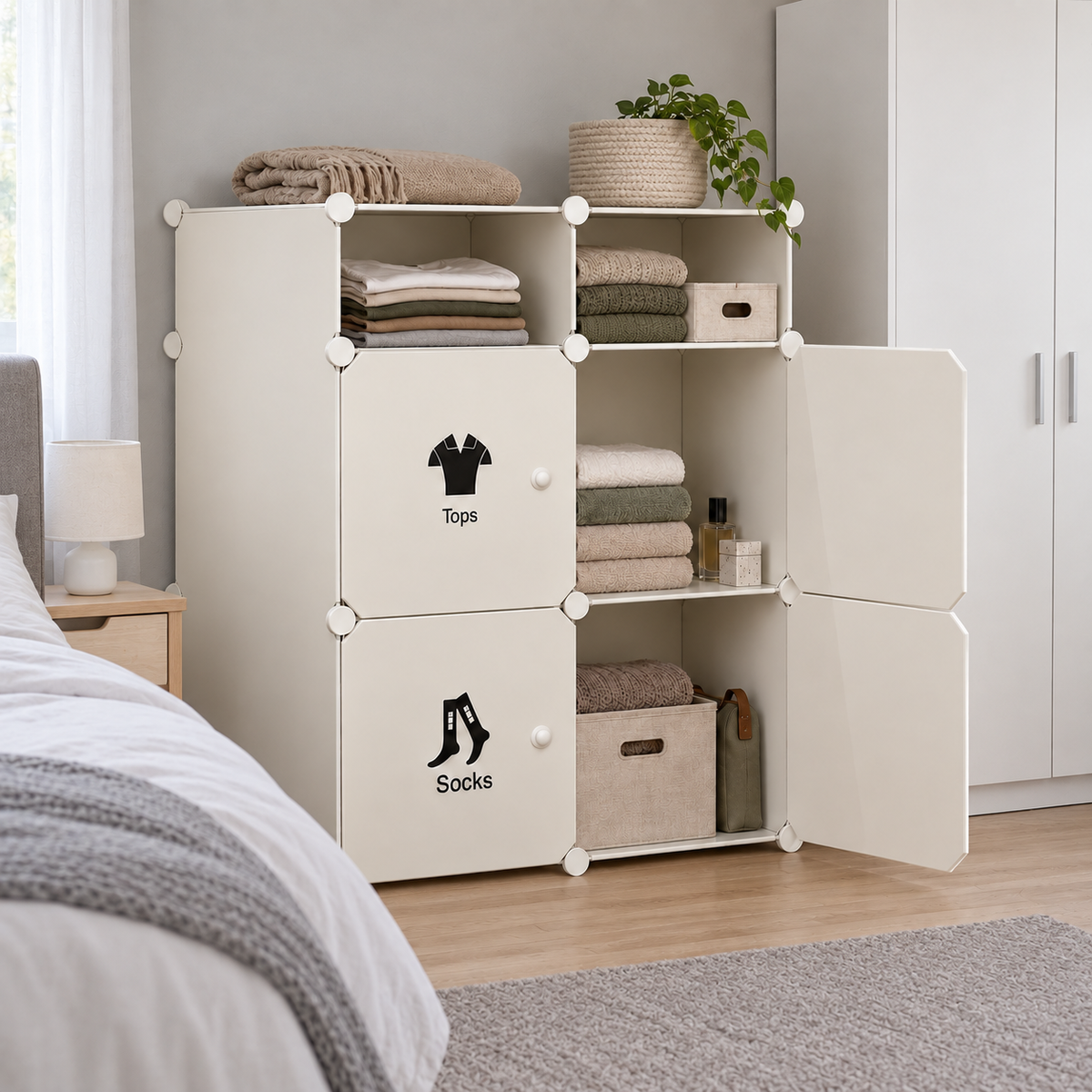 Dulap Modular cu 6 Compartimente – Depozitare Compactă și Configurare Flexibilă, Alb