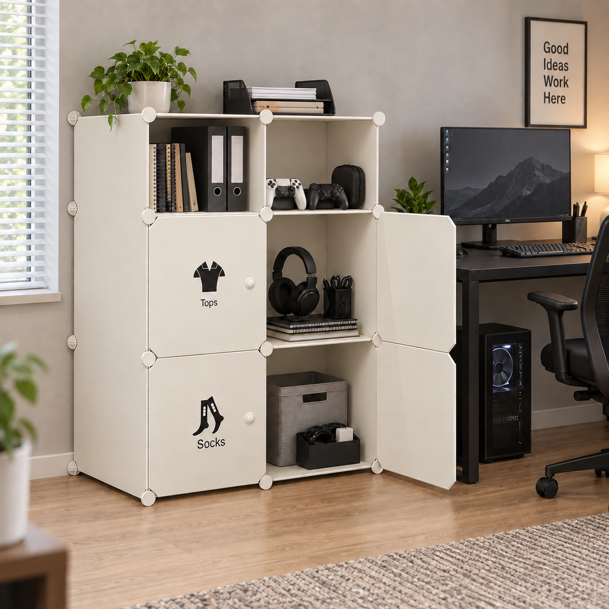 Dulap Modular cu 6 Compartimente – Depozitare Compactă și Configurare Flexibilă, Alb