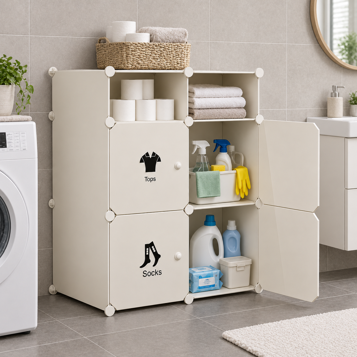 Dulap Modular cu 6 Compartimente – Depozitare Compactă și Configurare Flexibilă, Alb
