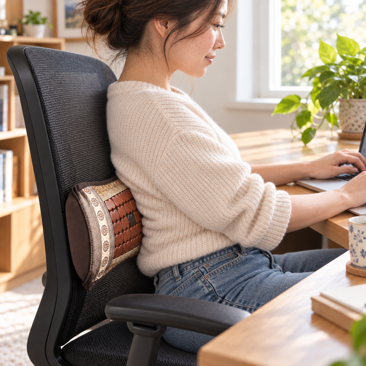 Pernă ortopedică tip rulou cu frunze de ceai – sprijin confortabil pentru spate și ceafă