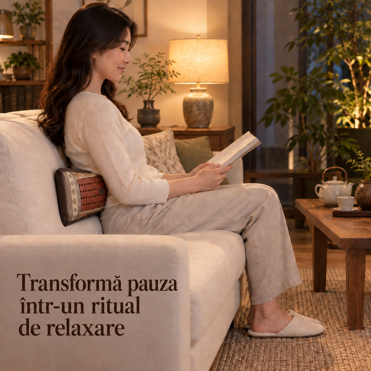 Pernă ortopedică tip rulou cu frunze de ceai – sprijin confortabil pentru spate și ceafă