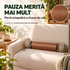 Pernă ortopedică tip rulou cu frunze de ceai – sprijin confortabil pentru spate și ceafă