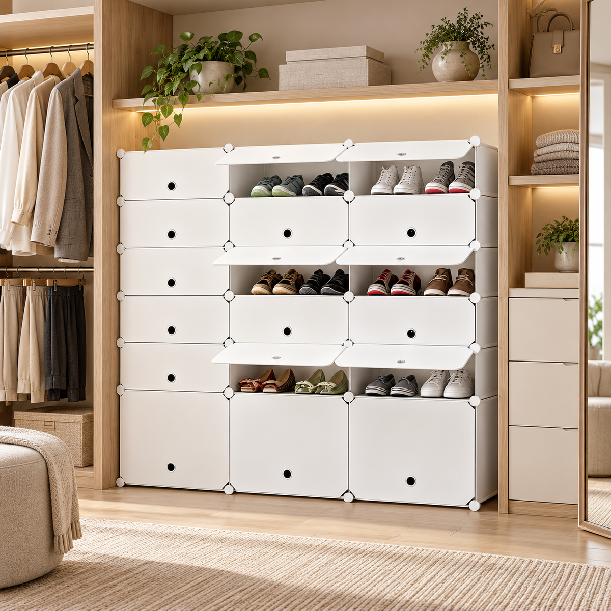Pantofar modular cu 18 uși – depozitare compactă și organizată, 37 × 110 × 125 cm