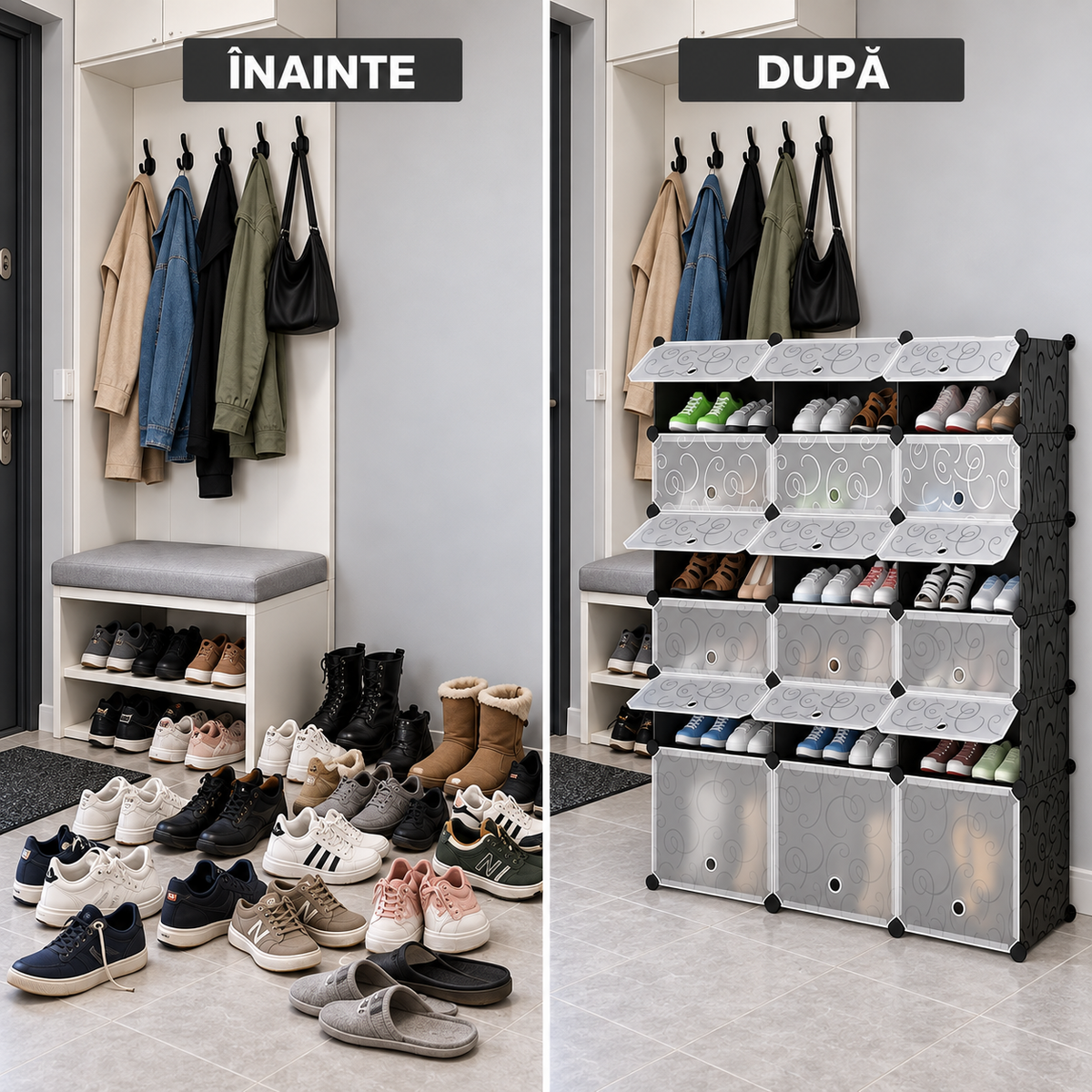 Pantofar modular cu 18 uși – depozitare compactă și organizată, 37 × 110 × 125 cm