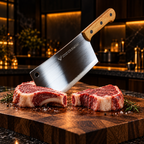 Satâr din oțel inoxidabil cu mâner din lemn – pentru carne și oase, lamă de 9″