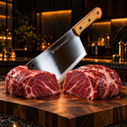 Satâr din oțel inoxidabil cu mâner din lemn – pentru carne și oase, lamă de 9″