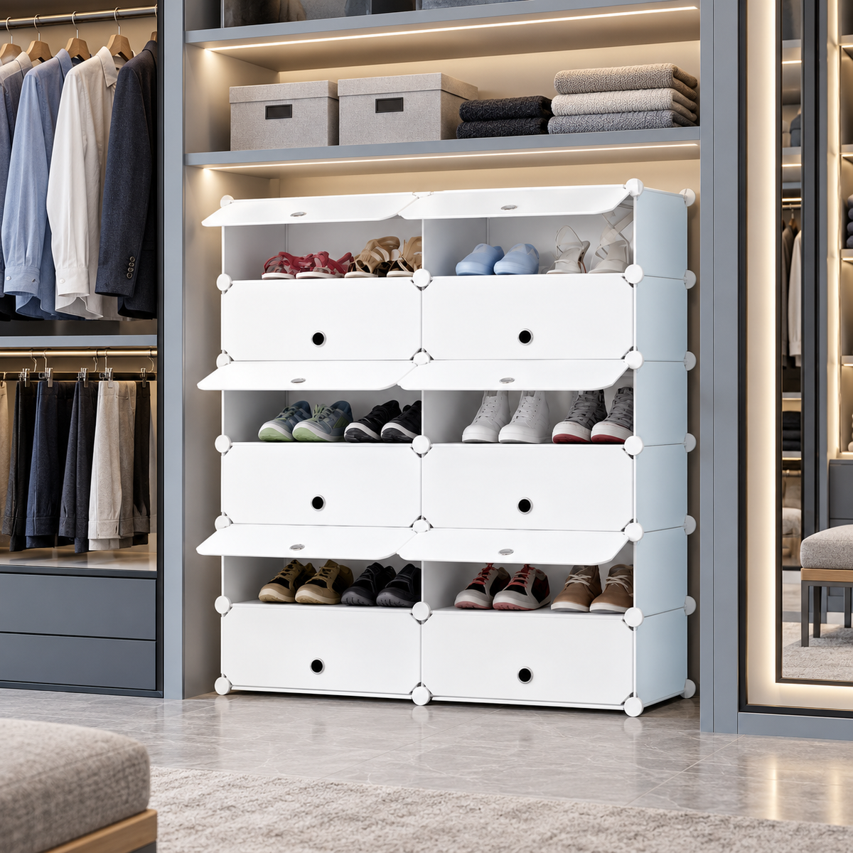 Pantofar modular cu 12 uși – depozitare compactă și flexibilă, 37 × 95 × 108 cm