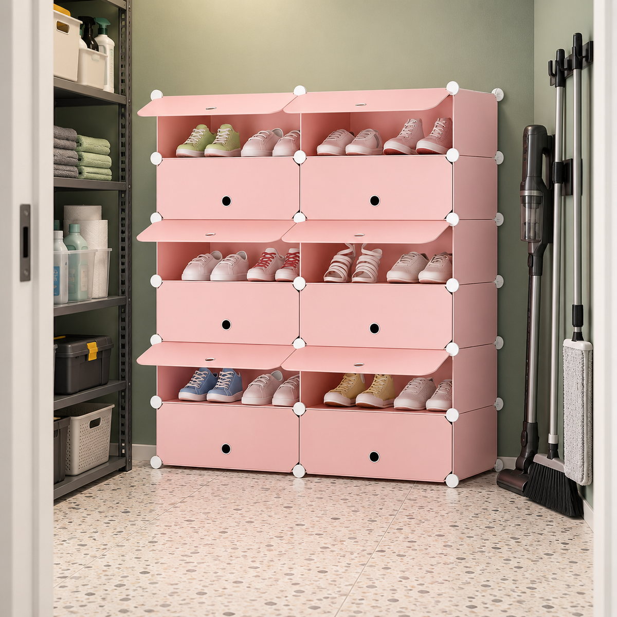Pantofar modular cu 12 uși – depozitare compactă și flexibilă, 37 × 95 × 108 cm