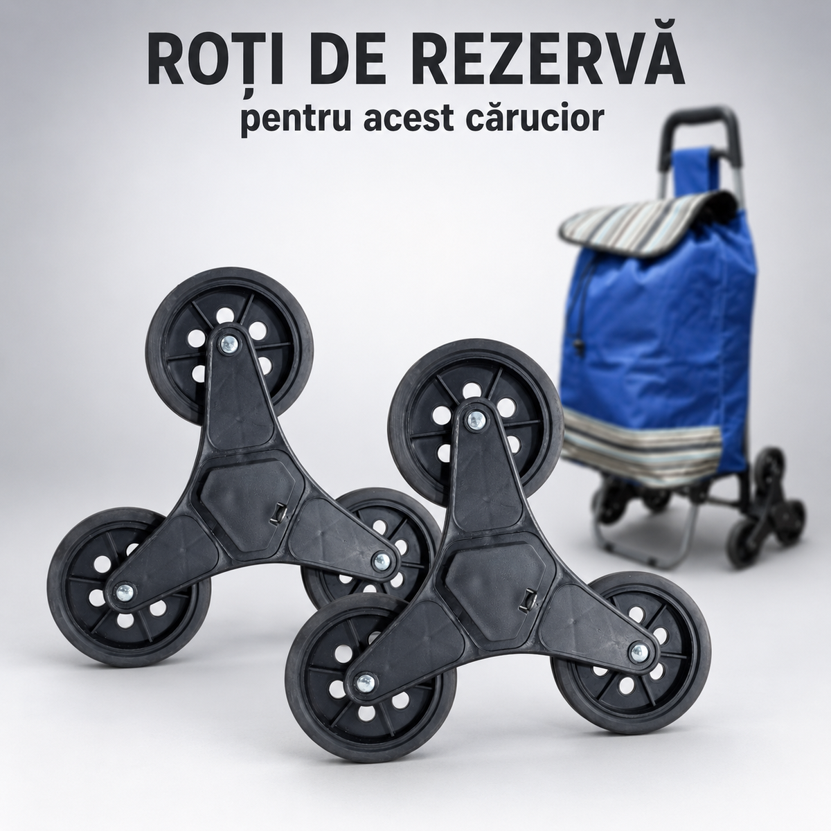 Set 2 Roți Rezervă Cărucior de Cumpărături Pliabil, cu 6 Roți pentru Urcarea Scărilor