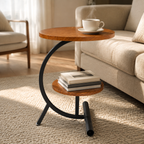 Măsuță de Cafea SmartSpace Duo, Cadru Metalic Negru, 2 Blaturi și Finisaj cu Aspect de Lemn, 40 × 30 × 57 cm
