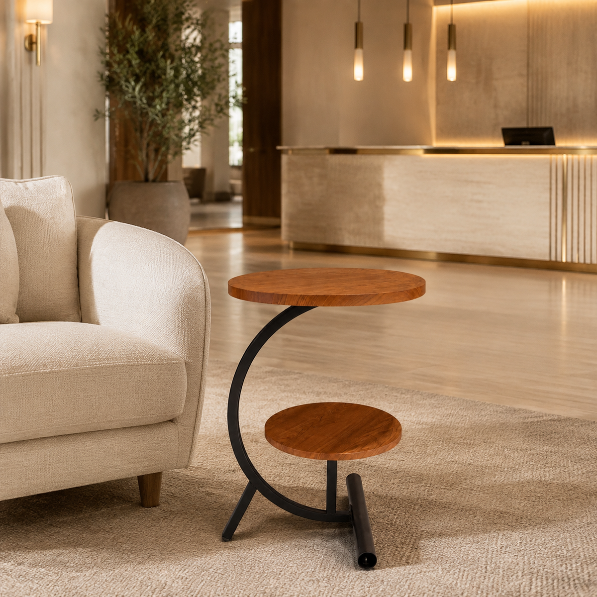 Măsuță de Cafea SmartSpace Duo, Cadru Metalic Negru, 2 Blaturi și Finisaj cu Aspect de Lemn, 40 × 30 × 57 cm