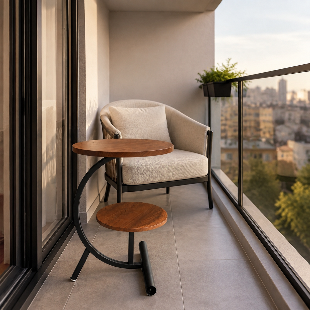 Măsuță de Cafea SmartSpace Duo, Cadru Metalic Negru, 2 Blaturi și Finisaj cu Aspect de Lemn, 40 × 30 × 57 cm