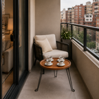 Măsuță de Cafea Rotundă Loft Circle, Blat MDF cu Aspect de Lemn și Picioare Metalice Negre, 50 × 45 cm