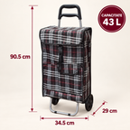 Cărucior XXL de Cumpărături Pliabil, cu Cadru Metalic Interior, Sac Impermeabil și Detașabil, 43 L și 2 Roți
