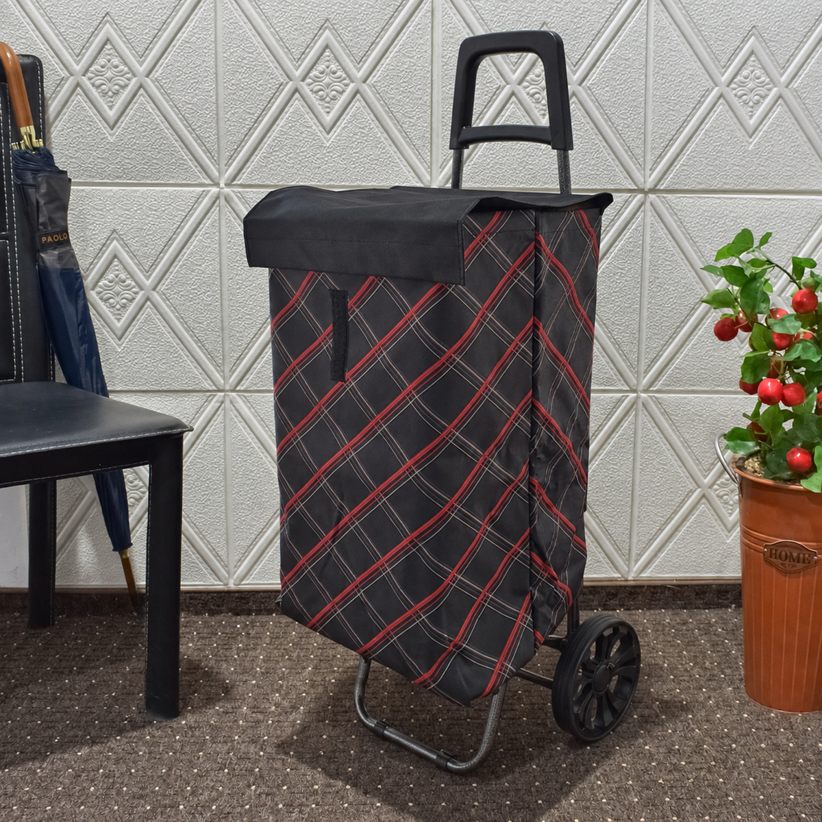 Cărucior de Cumpărături Maxi XXL, Pliabil, cu Cadru Metalic Ramforsat, Sac Impermeabil Detașabil, 62 L și 2 Roți