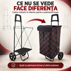 Cărucior de Cumpărături Maxi XXL, Pliabil, cu Cadru Metalic Ramforsat, Sac Impermeabil Detașabil, 62 L și 2 Roți