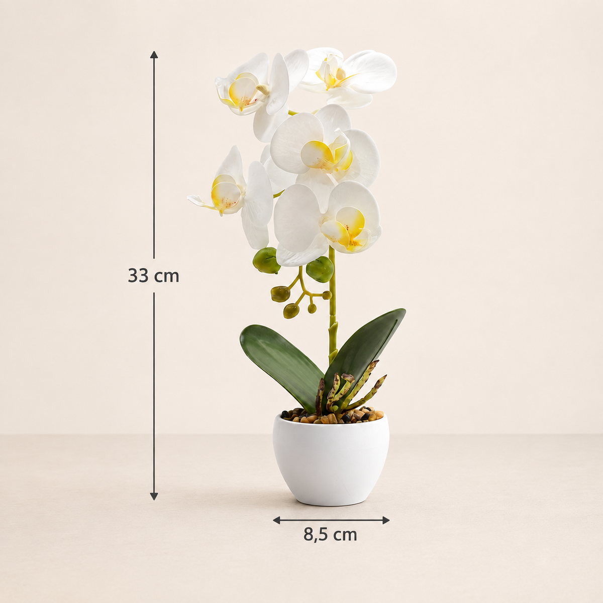 Orhidee Artificială Premium în Ghiveci Ceramic – Eleganță Fără Efort, 33cm