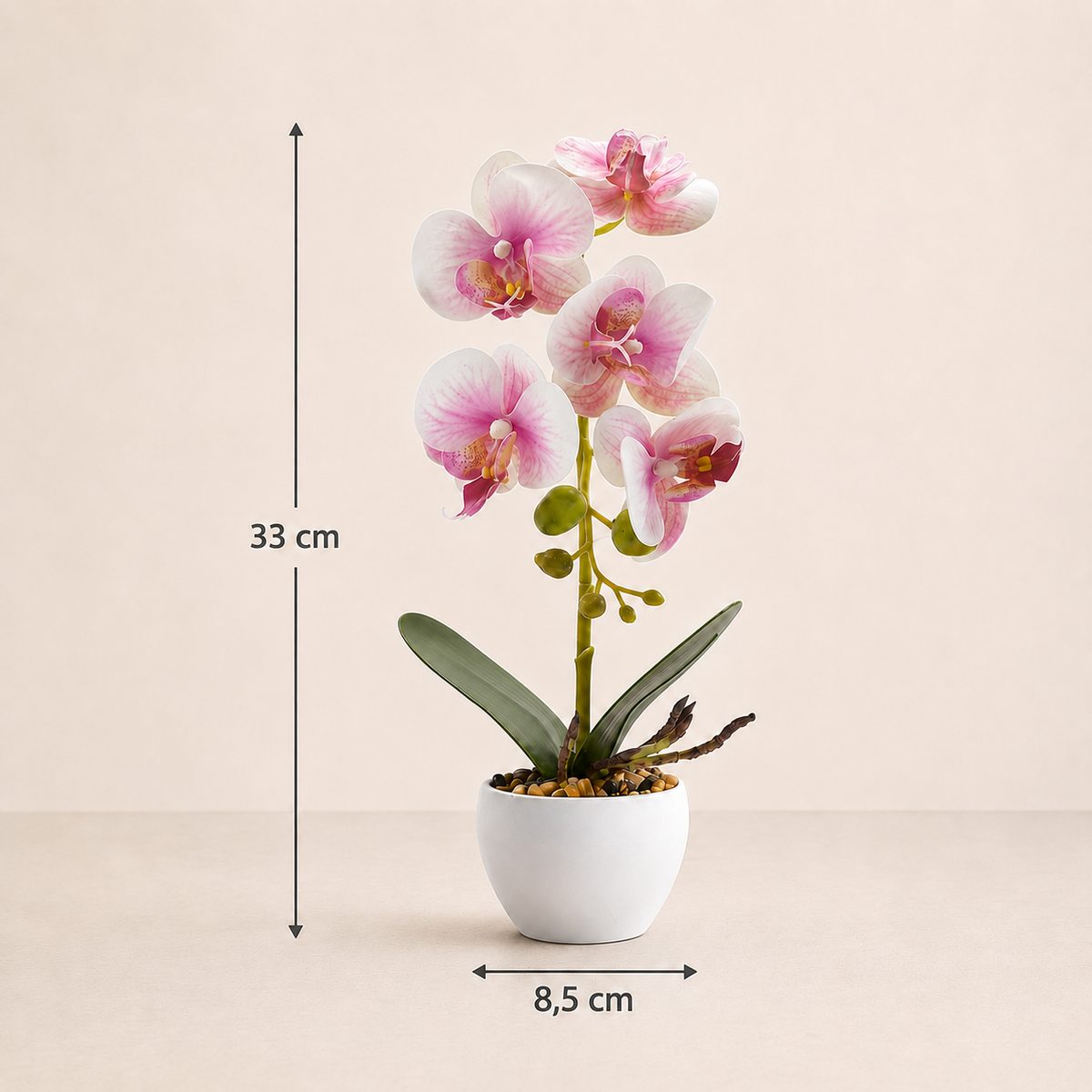 Orhidee Artificială Premium în Ghiveci Ceramic – Eleganță Fără Efort, 33cm